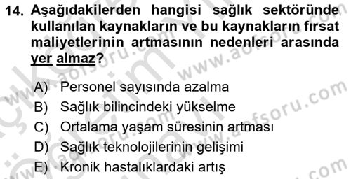 Sağlık Ekonomisi Dersi 2021 - 2022 Yılı Yaz Okulu Sınav Soruları 14. Soru