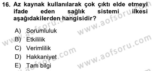 Sağlık Ekonomisi Dersi 2021 - 2022 Yılı Yaz Okulu Sınav Soruları 16. Soru