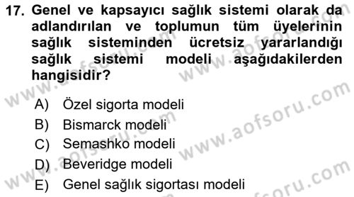 Sağlık Ekonomisi Dersi 2021 - 2022 Yılı Yaz Okulu Sınav Soruları 17. Soru