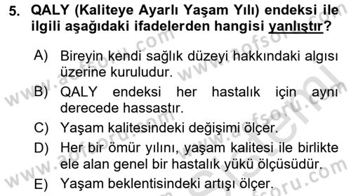 Sağlık Ekonomisi Dersi 2021 - 2022 Yılı Yaz Okulu Sınav Soruları 5. Soru