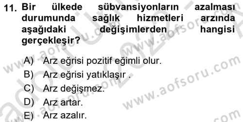 Sağlık Ekonomisi Dersi 2022 - 2023 Yılı (Vize) Ara Sınavı 11. Soru