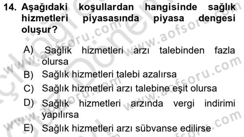 Sağlık Ekonomisi Dersi 2022 - 2023 Yılı (Vize) Ara Sınavı 14. Soru