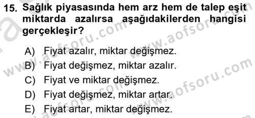 Sağlık Ekonomisi Dersi 2022 - 2023 Yılı (Vize) Ara Sınavı 15. Soru