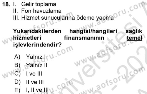 Sağlık Ekonomisi Dersi 2022 - 2023 Yılı (Vize) Ara Sınavı 18. Soru