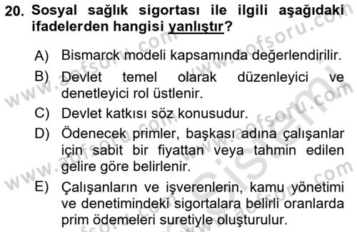 Sağlık Ekonomisi Dersi 2022 - 2023 Yılı (Vize) Ara Sınavı 20. Soru