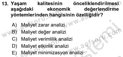 Sağlık Ekonomisi Dersi 2022 - 2023 Yılı Yaz Okulu Sınav Soruları 13. Soru