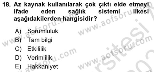 Sağlık Ekonomisi Dersi 2022 - 2023 Yılı Yaz Okulu Sınav Soruları 18. Soru