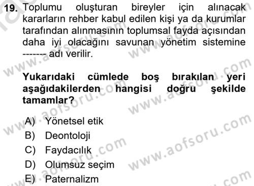 Sağlık Ekonomisi Dersi 2022 - 2023 Yılı Yaz Okulu Sınav Soruları 19. Soru