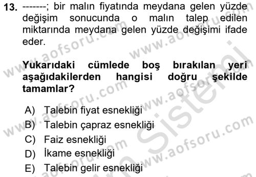 Sağlık Ekonomisi Dersi 2023 - 2024 Yılı (Vize) Ara Sınav Soruları 13. Soru