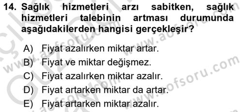 Sağlık Ekonomisi Dersi 2023 - 2024 Yılı (Vize) Ara Sınav Soruları 14. Soru