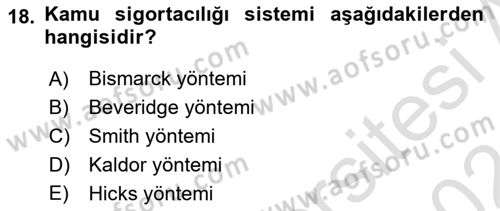 Sağlık Ekonomisi Dersi 2023 - 2024 Yılı (Vize) Ara Sınav Soruları 18. Soru