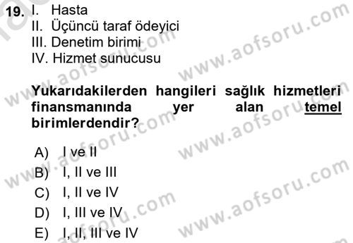 Sağlık Ekonomisi Dersi 2023 - 2024 Yılı (Vize) Ara Sınav Soruları 19. Soru