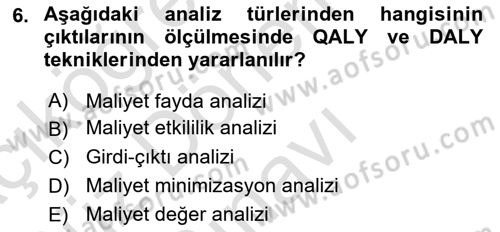 Sağlık Ekonomisi Dersi 2023 - 2024 Yılı (Final) Dönem Sonu Sınavı 6. Soru