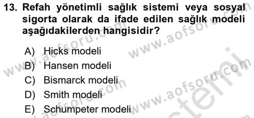 Sağlık Ekonomisi Dersi 2023 - 2024 Yılı Yaz Okulu Sınavı 13. Soru