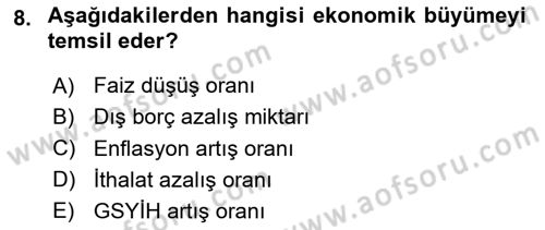 Sağlık Ekonomisi Dersi 2023 - 2024 Yılı Yaz Okulu Sınavı 8. Soru