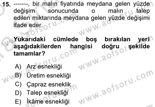 Sağlık Ekonomisi Dersi 2024 - 2025 Yılı (Vize) Ara Sınavı 15. Soru