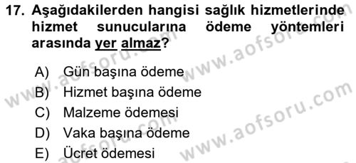 Sağlık Ekonomisi Dersi 2024 - 2025 Yılı (Vize) Ara Sınavı 17. Soru