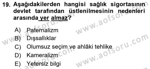 Sağlık Ekonomisi Dersi 2024 - 2025 Yılı (Final) Dönem Sonu Sınav Soruları 19. Soru