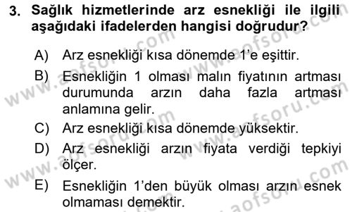 Sağlık Ekonomisi Dersi 2024 - 2025 Yılı (Final) Dönem Sonu Sınav Soruları 3. Soru