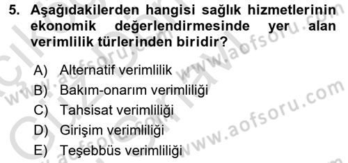 Sağlık Ekonomisi Dersi 2024 - 2025 Yılı (Final) Dönem Sonu Sınav Soruları 5. Soru
