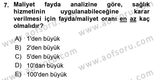 Sağlık Ekonomisi Dersi 2024 - 2025 Yılı (Final) Dönem Sonu Sınav Soruları 7. Soru