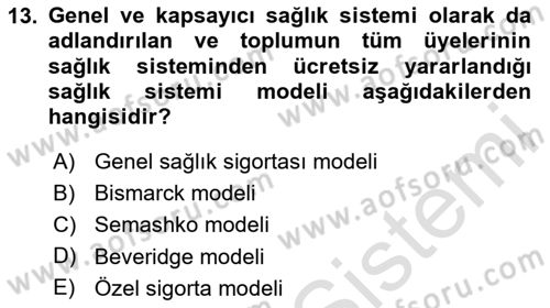 Sağlık Ekonomisi Dersi 2024 - 2025 Yılı Yaz Okulu Sınav Soruları 13. Soru