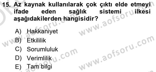 Sağlık Ekonomisi Dersi 2024 - 2025 Yılı Yaz Okulu Sınav Soruları 15. Soru