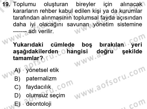Sağlık Ekonomisi Dersi 2024 - 2025 Yılı Yaz Okulu Sınav Soruları 19. Soru