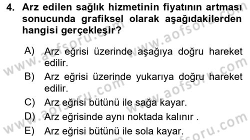 Sağlık Ekonomisi Dersi 2024 - 2025 Yılı Yaz Okulu Sınav Soruları 4. Soru