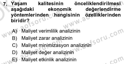 Sağlık Ekonomisi Dersi 2024 - 2025 Yılı Yaz Okulu Sınav Soruları 7. Soru