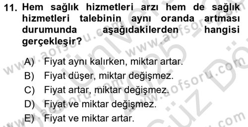 Sağlık Ekonomisi Dersi 2025 - 2026 Yılı (Vize) Ara Sınav Soruları 11. Soru