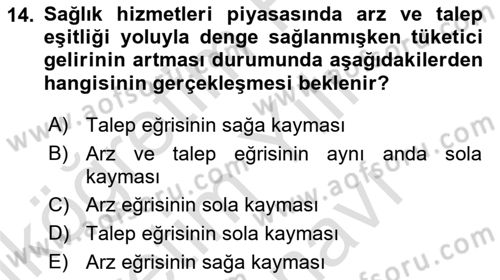 Sağlık Ekonomisi Dersi 2025 - 2026 Yılı (Vize) Ara Sınav Soruları 14. Soru