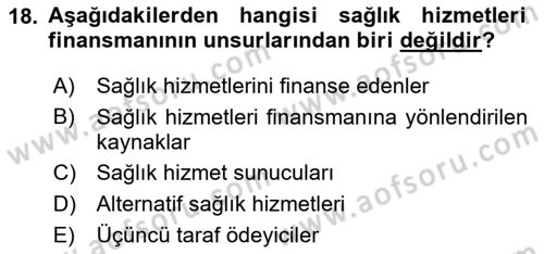 Sağlık Ekonomisi Dersi 2025 - 2026 Yılı (Vize) Ara Sınav Soruları 18. Soru
