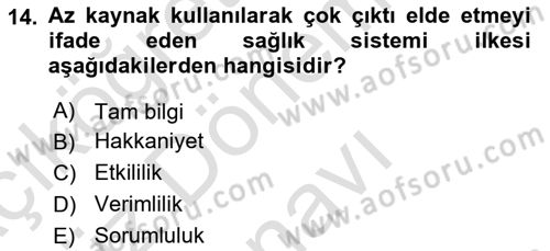 Sağlık Ekonomisi Dersi 2025 - 2026 Yılı (Final) Dönem Sonu Sınav Soruları 14. Soru