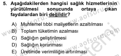 Sağlık Ekonomisi Dersi 2025 - 2026 Yılı (Final) Dönem Sonu Sınav Soruları 5. Soru