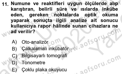 Genel Tıbbi Ürün Ve Tıbbi Cihaz Bilgisi Dersi 2020 - 2021 Yılı Yaz Okulu Sınav Soruları 11. Soru
