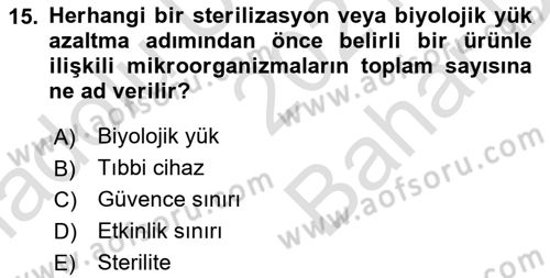 Genel Tıbbi Ürün Ve Tıbbi Cihaz Bilgisi Dersi 2021 - 2022 Yılı (Vize) Ara Sınav Soruları 15. Soru