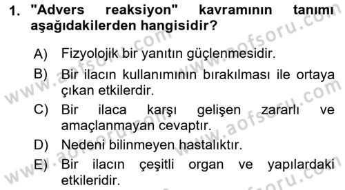 Genel Tıbbi Ürün Ve Tıbbi Cihaz Bilgisi Dersi 2022 - 2023 Yılı (Vize) Ara Sınavı 1. Soru