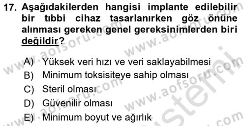 Genel Tıbbi Ürün Ve Tıbbi Cihaz Bilgisi Dersi 2023 - 2024 Yılı (Vize) Ara Sınav Soruları 17. Soru