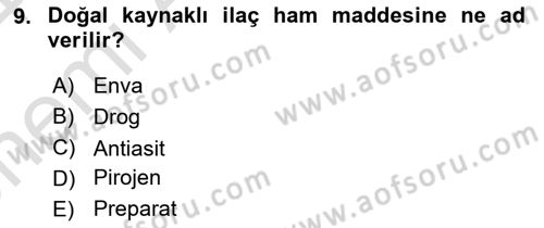 Genel Tıbbi Ürün Ve Tıbbi Cihaz Bilgisi Dersi 2023 - 2024 Yılı (Vize) Ara Sınav Soruları 9. Soru