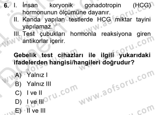 Genel Tıbbi Ürün Ve Tıbbi Cihaz Bilgisi Dersi 2023 - 2024 Yılı (Final) Dönem Sonu Sınav Soruları 6. Soru