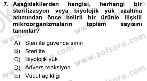 Genel Tıbbi Ürün Ve Tıbbi Cihaz Bilgisi Dersi 2023 - 2024 Yılı Yaz Okulu Sınav Soruları 7. Soru