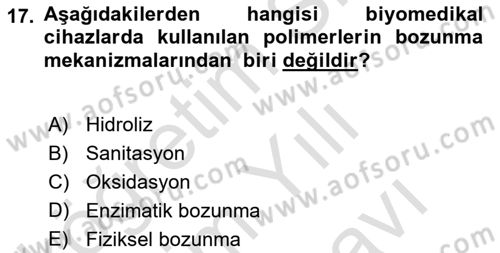Genel Tıbbi Ürün Ve Tıbbi Cihaz Bilgisi Dersi 2024 - 2025 Yılı (Vize) Ara Sınav Soruları 17. Soru