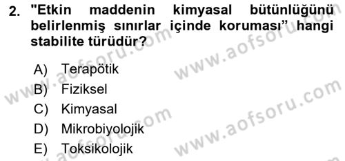 Genel Tıbbi Ürün Ve Tıbbi Cihaz Bilgisi Dersi 2024 - 2025 Yılı (Vize) Ara Sınav Soruları 2. Soru