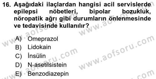 Genel Tıbbi Ürün Ve Tıbbi Cihaz Bilgisi Dersi 2024 - 2025 Yılı (Final) Dönem Sonu Sınav Soruları 16. Soru