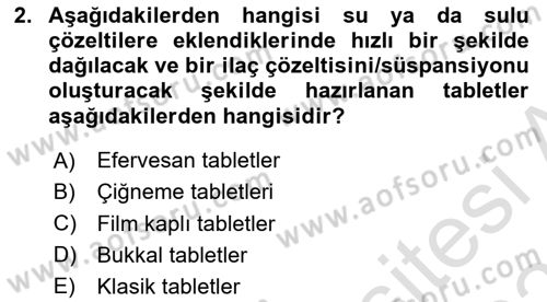 Genel Tıbbi Ürün Ve Tıbbi Cihaz Bilgisi Dersi 2024 - 2025 Yılı (Final) Dönem Sonu Sınav Soruları 2. Soru