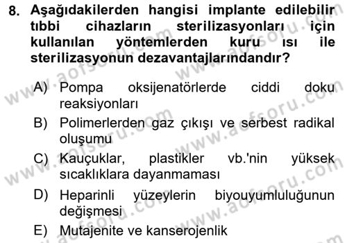 Genel Tıbbi Ürün Ve Tıbbi Cihaz Bilgisi Dersi 2024 - 2025 Yılı Yaz Okulu Sınav Soruları 8. Soru