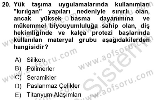 Genel Tıbbi Ürün Ve Tıbbi Cihaz Bilgisi Dersi 2025 - 2026 Yılı (Vize) Ara Sınav Soruları 20. Soru