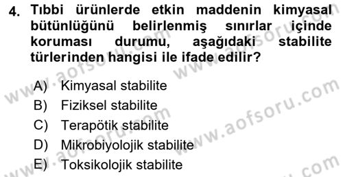 Genel Tıbbi Ürün Ve Tıbbi Cihaz Bilgisi Dersi 2025 - 2026 Yılı (Vize) Ara Sınav Soruları 4. Soru