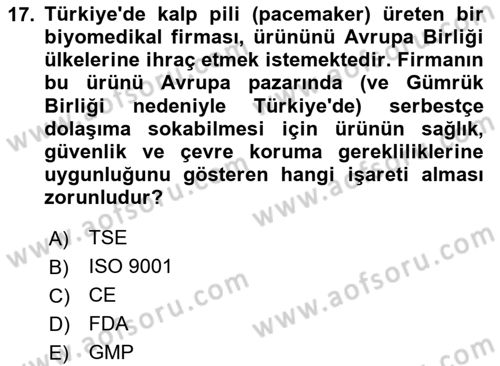 Genel Tıbbi Ürün Ve Tıbbi Cihaz Bilgisi Dersi 2025 - 2026 Yılı (Final) Dönem Sonu Sınav Soruları 17. Soru